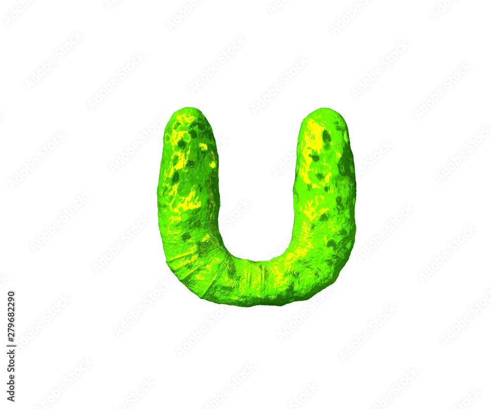 toxic slime font - letter U in alien style isolated on white background, 3D illustration of symbols toxic slime font - letter U in alien style isolated on white background, 3D illustration of symbols