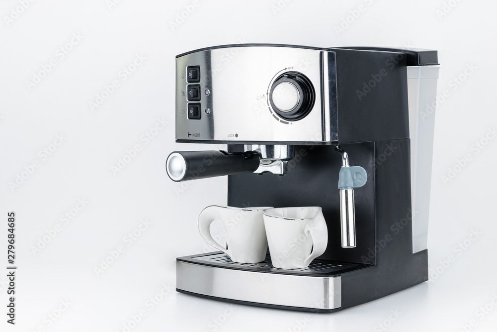 Espresso coffee machine on the white background with copy space Espresso coffee machine on the white background with copy space
