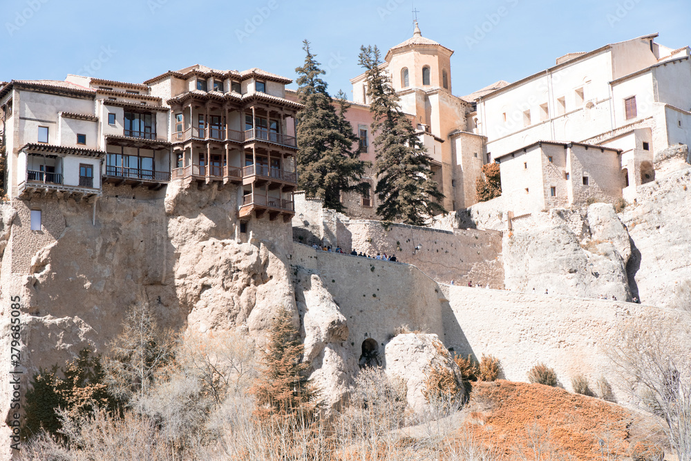 Hanging houses on the stones in Cuenca city of Spain