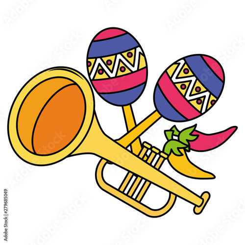 trumpet and maracas musical instruments