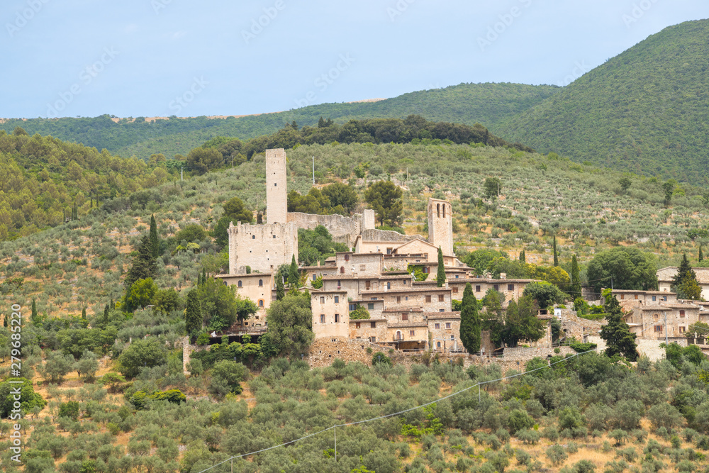 The village of Pissignano in Umbria. Umbria, Italy - July, 2019
