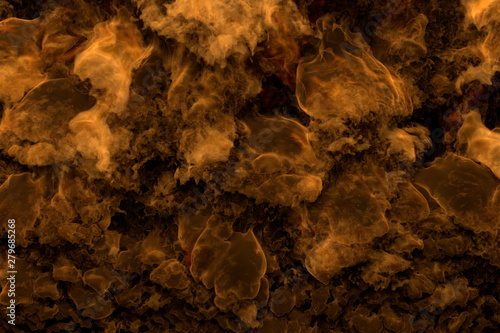 dark flaming misty clouds, smoke and fierce explosion background - fire from everywhere - fire 3D illustration