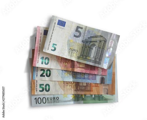 set of euro banknotes on white