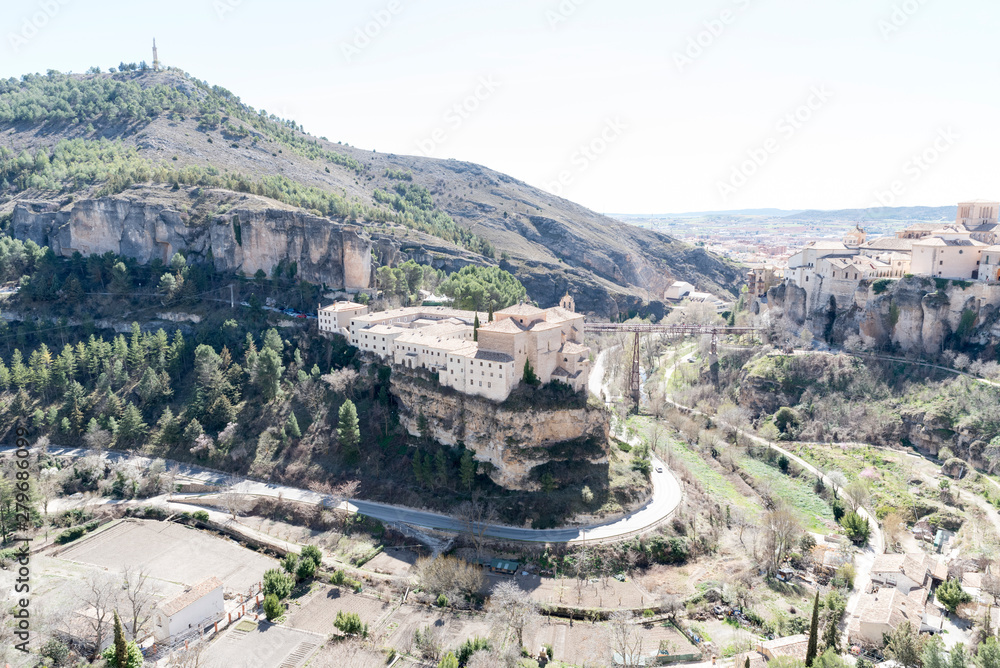 Hanging houses on the stones in Cuenca city of Spain