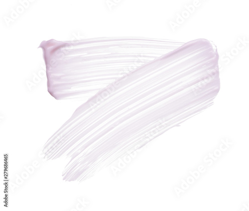 Gently pink strokes and texture of lip gloss or acrylic paint isolated on white background