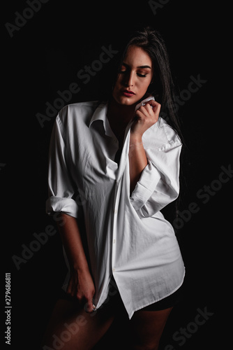 Sensual chica con camisa de hombre Stock Photo | Adobe Stock