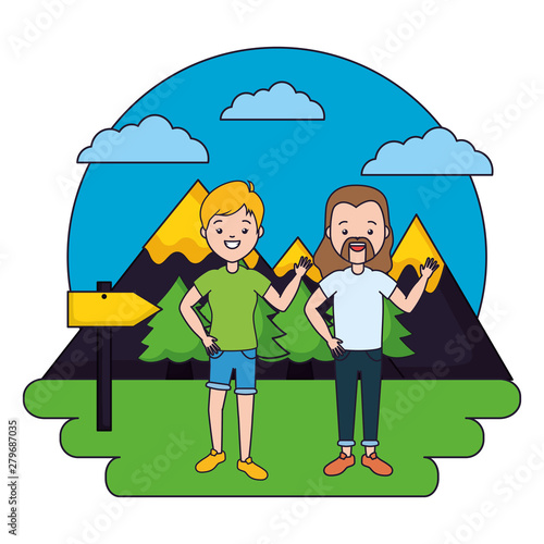 man and woman camping forest mountains