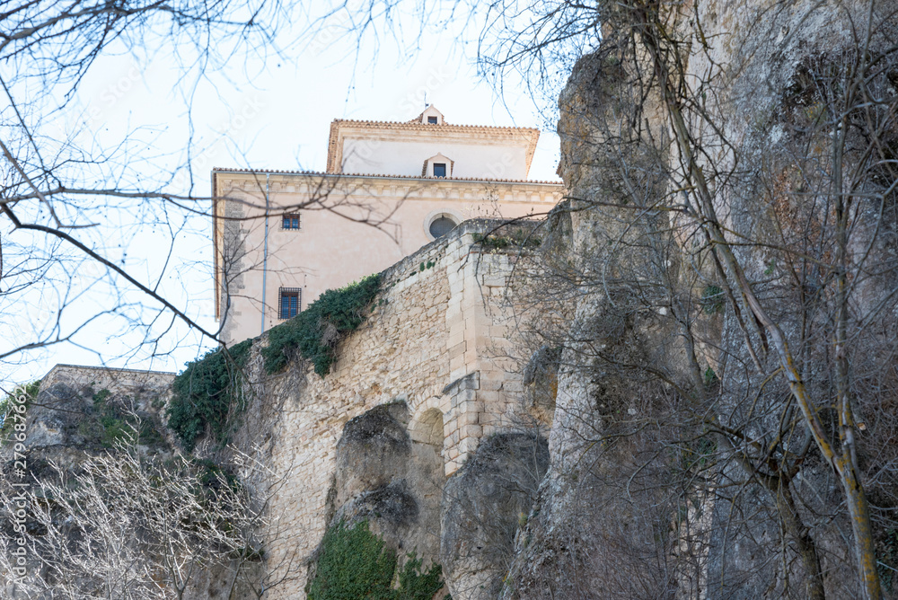 Hanging houses on the stones in Cuenca city of Spain Hanging houses on the stones in Cuenca city of Spain