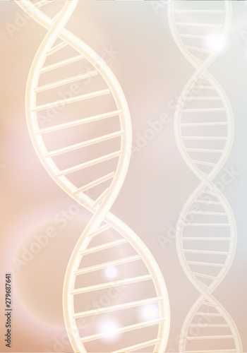 Golden DNA structure vector background. Beauty skin care luxury cosmetics concept. Molecular structure. 3D . Blurred bright bokeh background.
