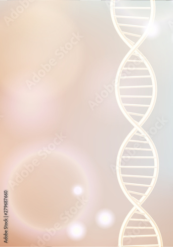 Golden DNA structure vector background. Beauty skin care luxury cosmetics concept. Molecular structure. 3D . Blurred bright bokeh background.