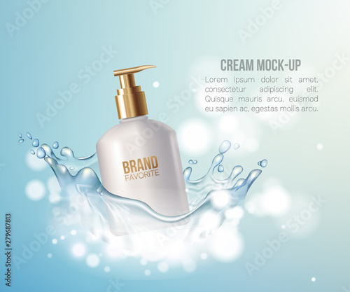 Regeneration cream.Water. Coenzyme Q10. Collagen Serum and Vitamin Background Concept Skin Care Cosmetic.Container mockup, cosmetic bottle package,bank.Elegant Background.