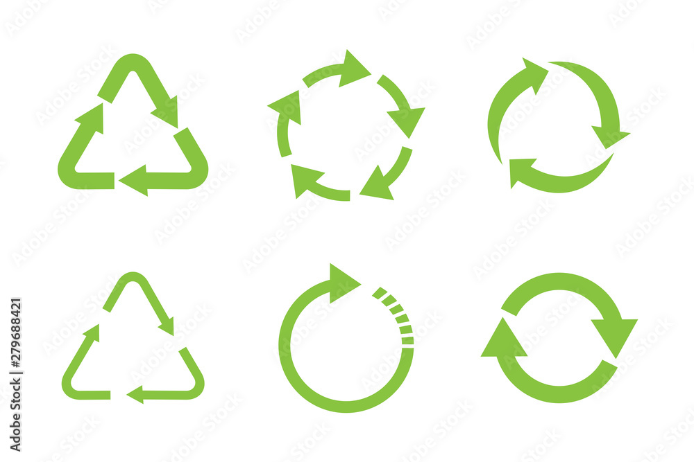 Recycle icon set template color editable. Recycle symbol pack vector sign isolated on white background. Simple logo vector illustration for graphic and web design. Recycle icon set template color editable. Recycle symbol pack vector sign isolated on white background. Simple logo vector illustration for graphic and web design.