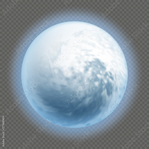 Realistic detailed full big blue moon isolated on transparent background. Horror night concept. Halloween object. EPS 10