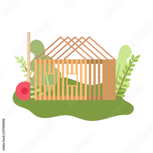 Start of new construction of building, eco wood house