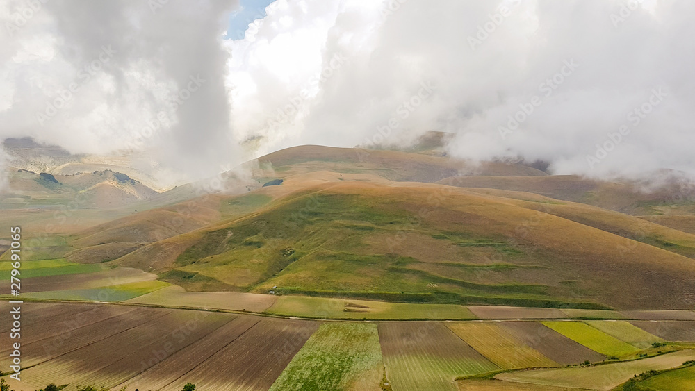 Natural landscape of the plain of Castelluccio di Norcia. Apennines, Umbria, Italy