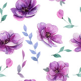 beautiful seamless pattern with watercolor purple flowers. natural floral design. can be used for wallpaper, textile, polygraphy design. hand painted