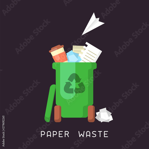 Trash can with paper waste