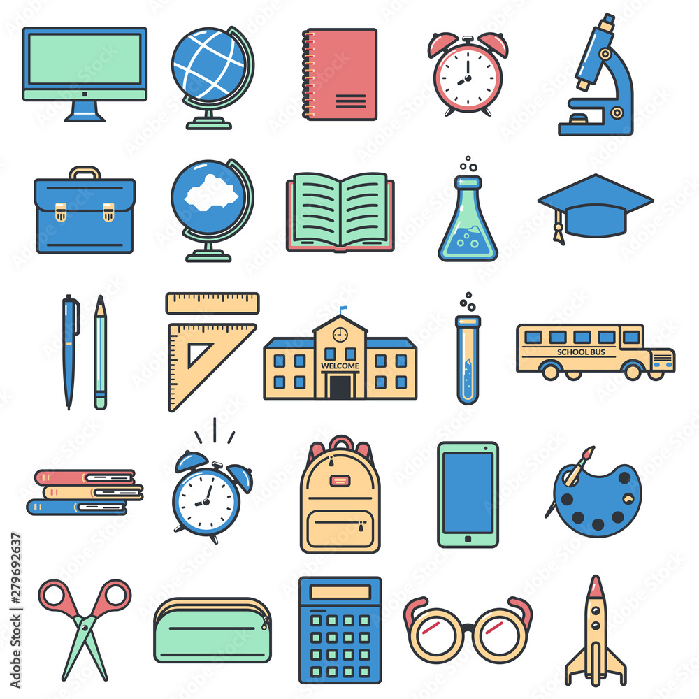 Set of icons for education on white background. Back to school. Design for  banner, poster, label. Stock Vector | Adobe Stock