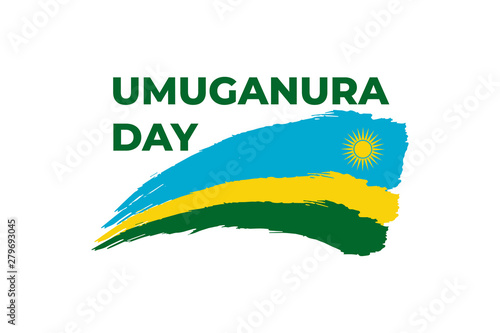 Happy umuganura Day, Rwanda thanksgiving or national harvest Day. Greeting card, banner, poster design print. Rwanda flag grunge vector on white background. Africa Republic national holiday