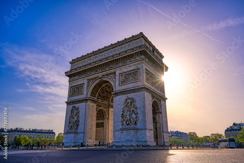 A view of the Arc de Triomphe located in Paris, France. © Jbyard