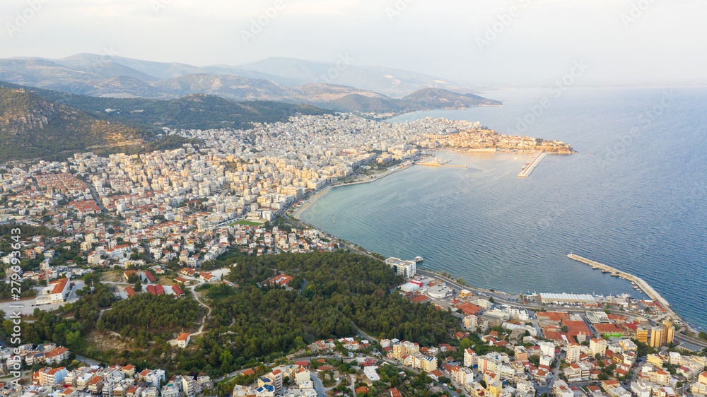 Aerial view the city of Kavala in northern Greek.