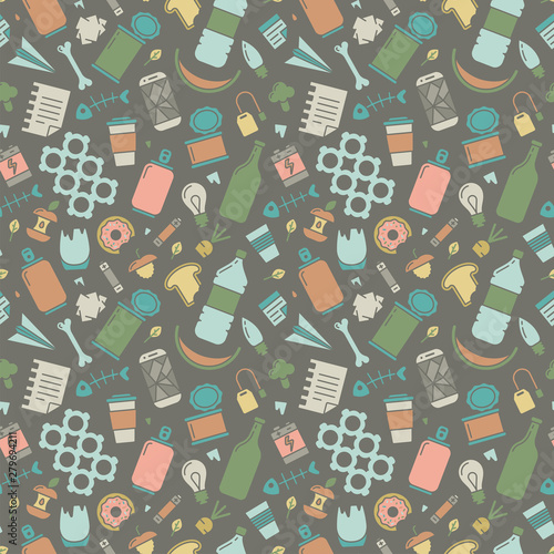 Seamless pattern with different types of waste