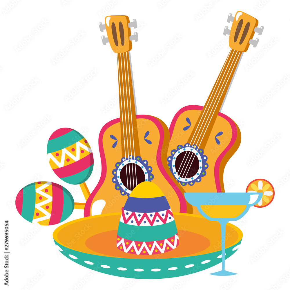 mexican hat with guitar and maracas mexican hat with guitar and maracas
