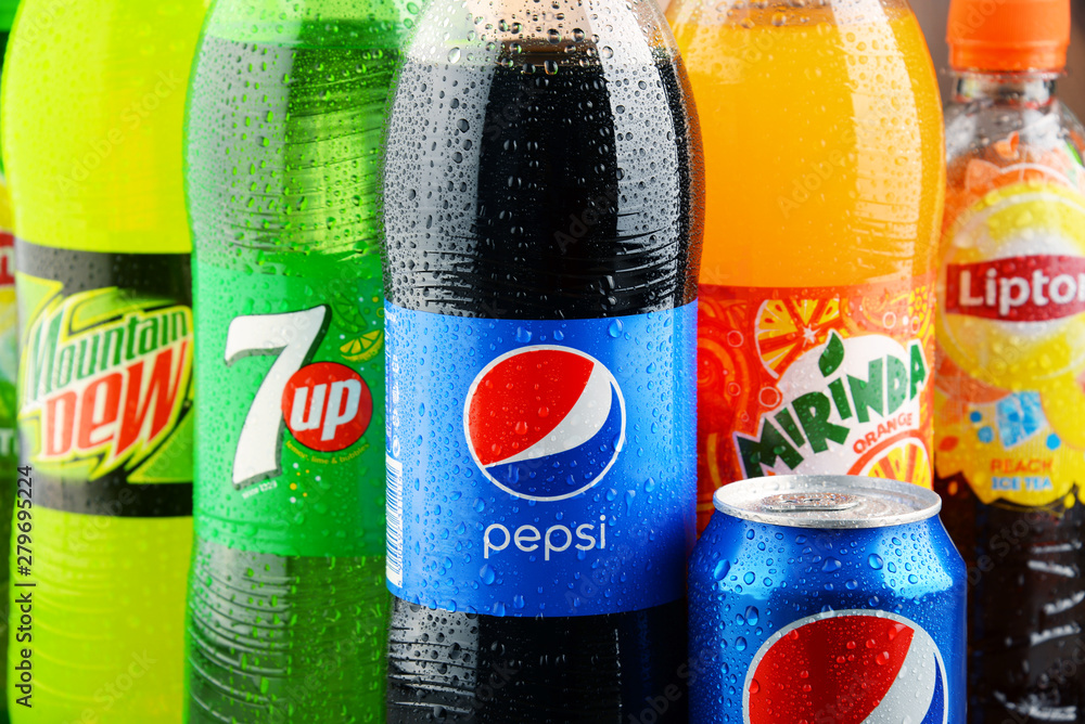 Bottles of assorted Pepsico soft drinks Stock Photo | Adobe Stock