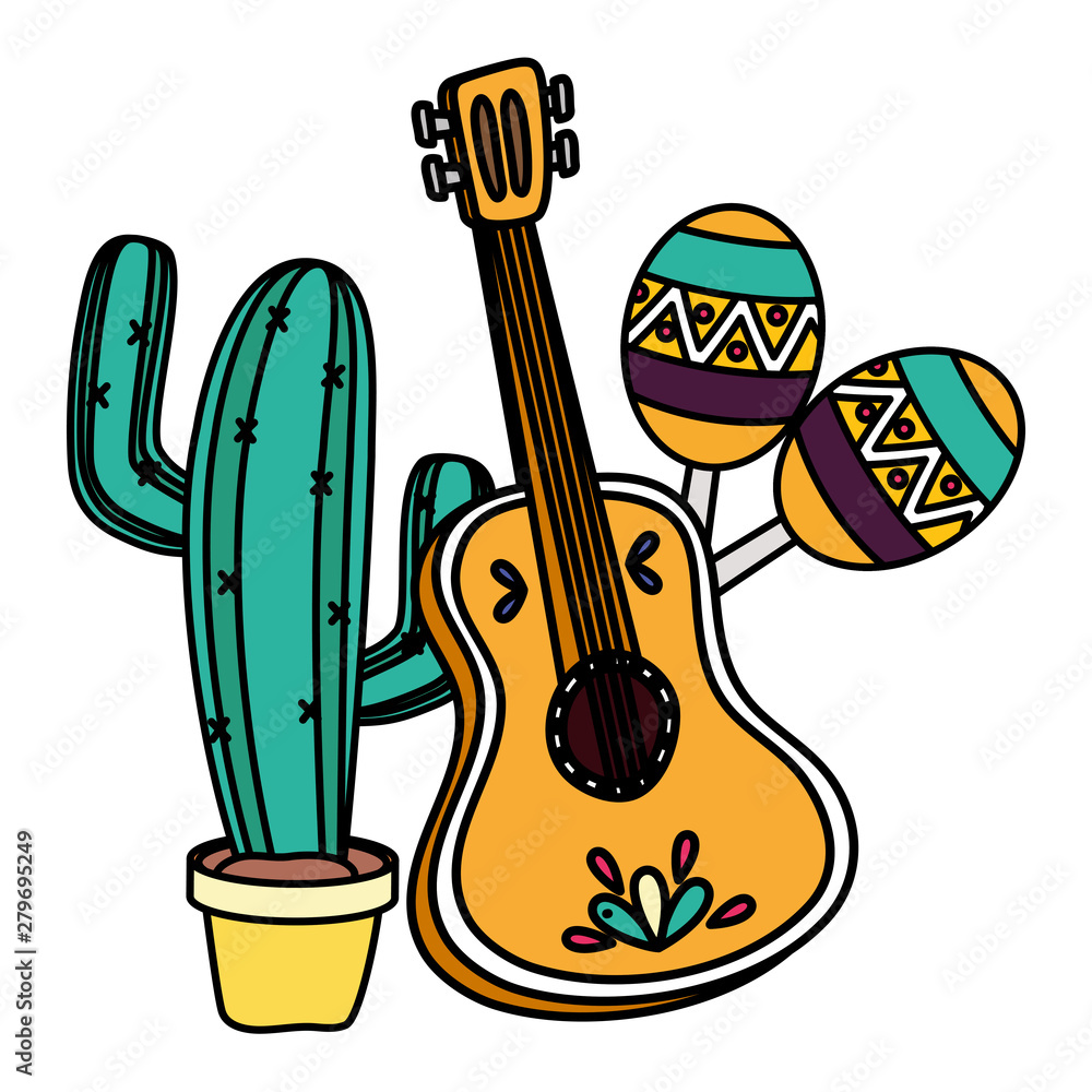 cactus plant with guitar and maracas cactus plant with guitar and maracas
