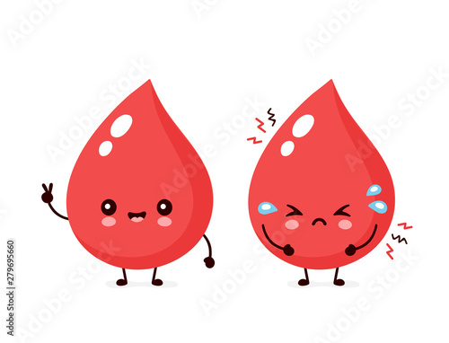 Cute happy healthy and sad unhealthy blood drop