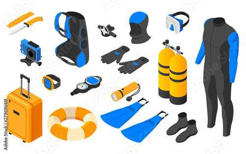 Diving icons set on a white background.