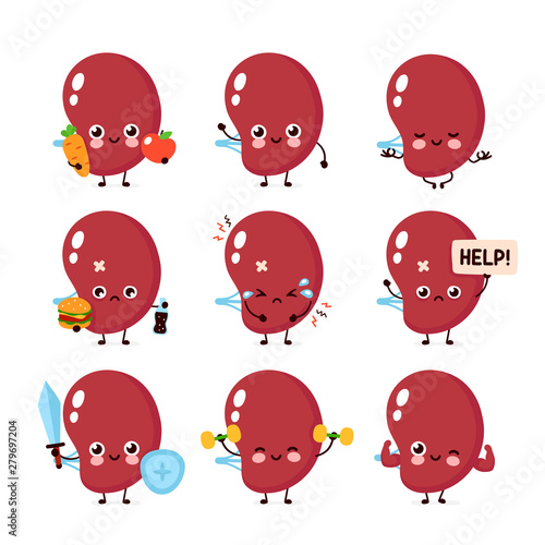 Cute healthy happy and sick sad unhealthy spleen 
