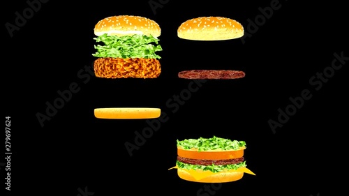 Wallpaper Mural Animation of 2 hamburgers. The moving parts of hamburgers. Animation of hamburgers for snack bars, cafes and restaurants. Food advertisement. Cheerful fast food advertisement.  Torontodigital.ca