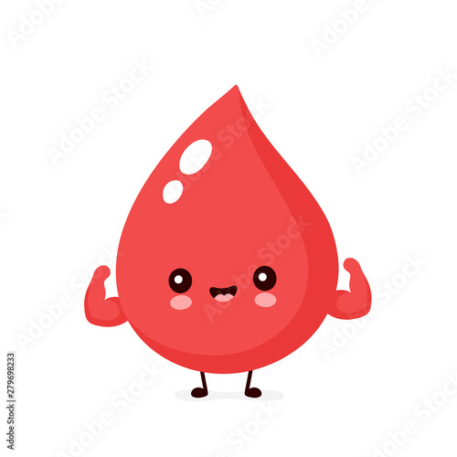 Cute happy smiling blood drop show muscle