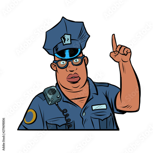african police officer index finger up