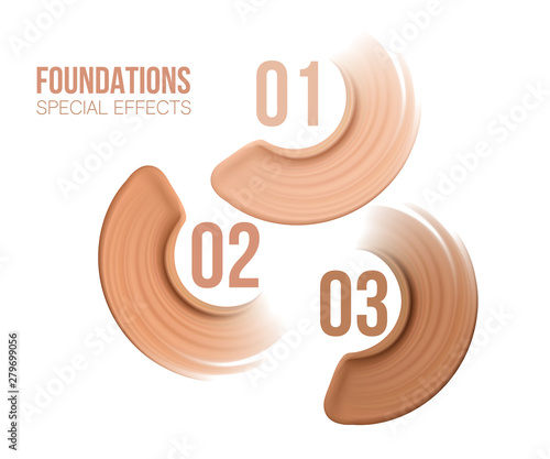 Foundation beige liquid .Cosmetic make up. smudges range of colors on white background.transparent. Beige concealer strokes.