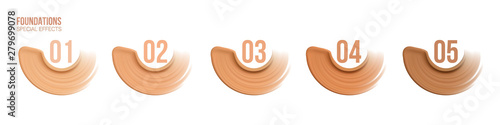 Foundation beige liquid .Cosmetic make up. smudges range of colors on white background.transparent. Beige concealer strokes.