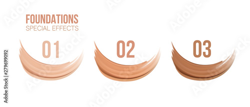 Foundation beige liquid .Cosmetic make up. smudges range of colors on white background.transparent. Beige concealer strokes.
