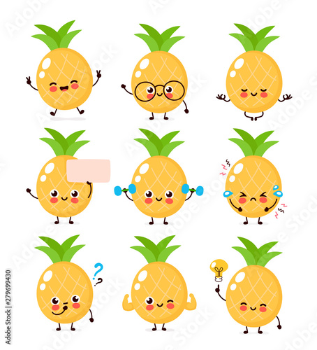 Cute happy smiling pineapple character