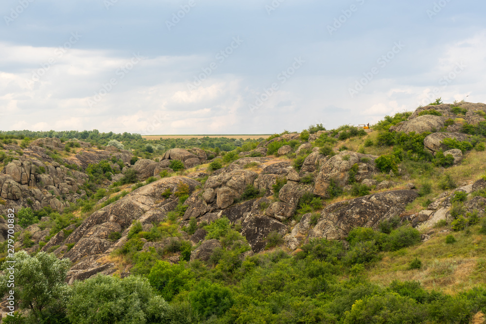 Large granite canyon. Village Aktove. Ukraine. Beautiful stone landscape. Large granite canyon. Village Aktove. Ukraine. Beautiful stone landscape.