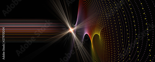 Futuristic particle panorama background design illustration with stripes and light