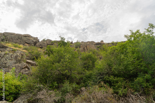 Large granite canyon. Village Aktove. Ukraine. Beautiful stone landscape.