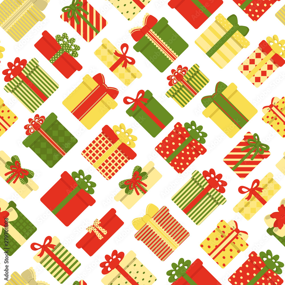 Seamless pattern of gift boxes on a white background. Festive decor. Vector illustration Seamless pattern of gift boxes on a white background. Festive decor. Vector illustration
