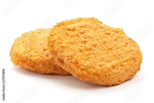 Canvas Print Raw breaded burger meat, isolated on white background