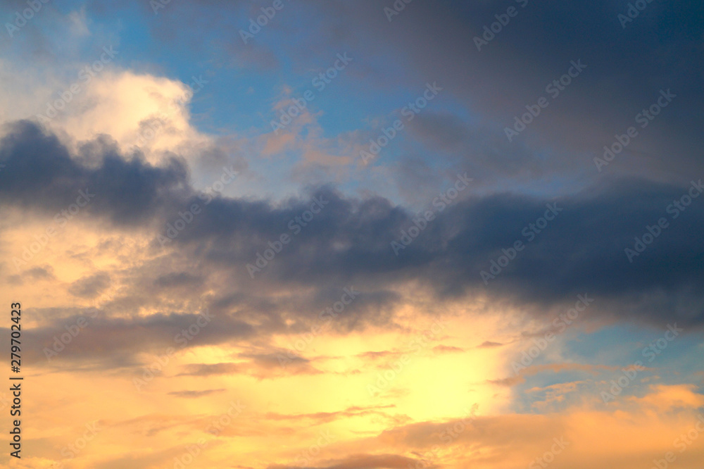 Large white cumulus clouds on a blue sky for background or ecology or nature.