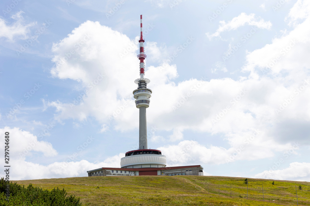 Obraz premium Highest Peak of Moravia, Praded 1492 m with Watchtover in Jesenik, Czech Republic
