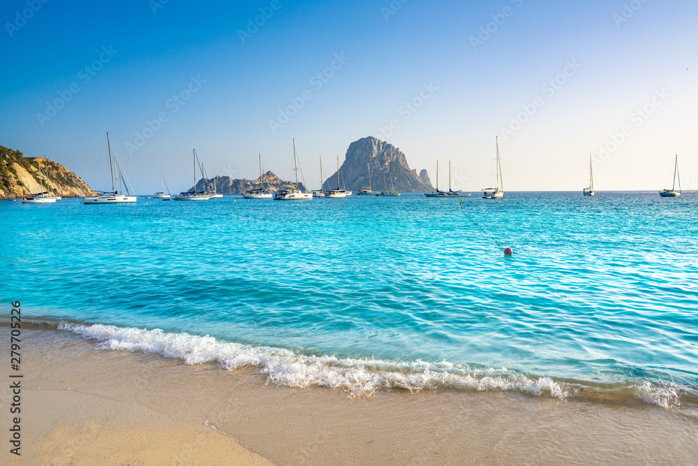 Ibiza cala d Hort with Es Vedra islet sunset Ibiza cala d Hort with Es Vedra islet sunset