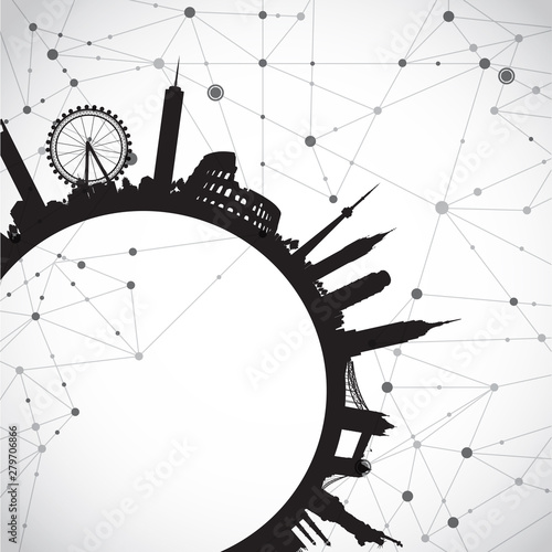 Cityscape landmarks geometric connection background