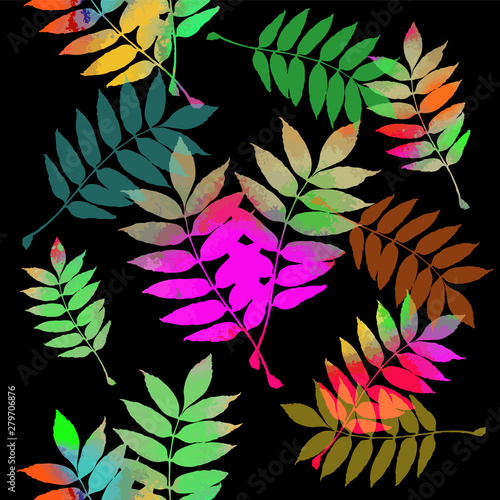 A seamless background with colorful leaves of ash. Vector