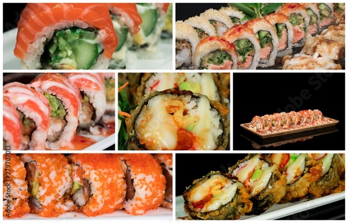 collage with different kinds of sushi